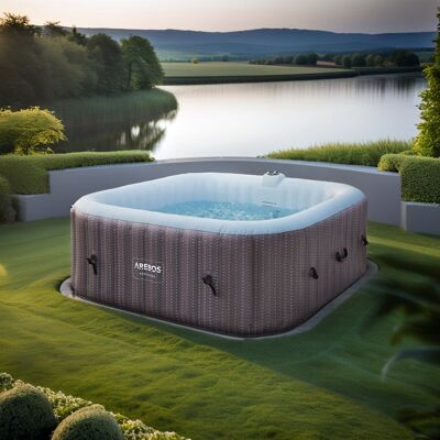 Inflatable Spa Whirlpool 2400W – 6 Person Inflatable Jacuzzi – 185x185x65 cm – 130 Massage Jets – 910L – Heating up to 40°C – Bubble Spa for Outdoor & Indoor – Including Cover, Filter & Accessories – Luxury Wellness Jacuzzi