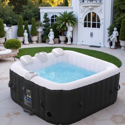Inflatable Jacuzzi – 4 Persons – 100 Massage Jets – 600L – Square – With Filter Pump & Cover – Ø154 cm – Up to 40°C – Indoor & Outdoor