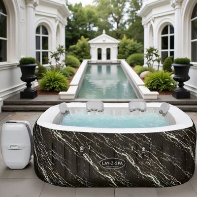 Inflatable Square Hot Tub for 4–6 Persons – 180 x 180 x 66 cm – 140 AirJets – LED Lighting – Including Spa Cover, Filter Set & Cushions – For Every Season