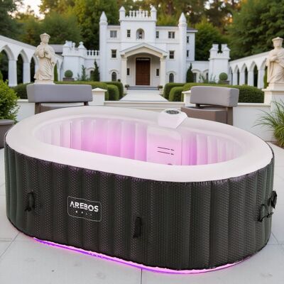 Inflatable Oval Whirlpool with LED Lighting – 2 Persons – 90 Bubble Jets – 2400W – Ø 180 x 120 x 65 cm – Including Cover, Groundsheet & Filter Pump