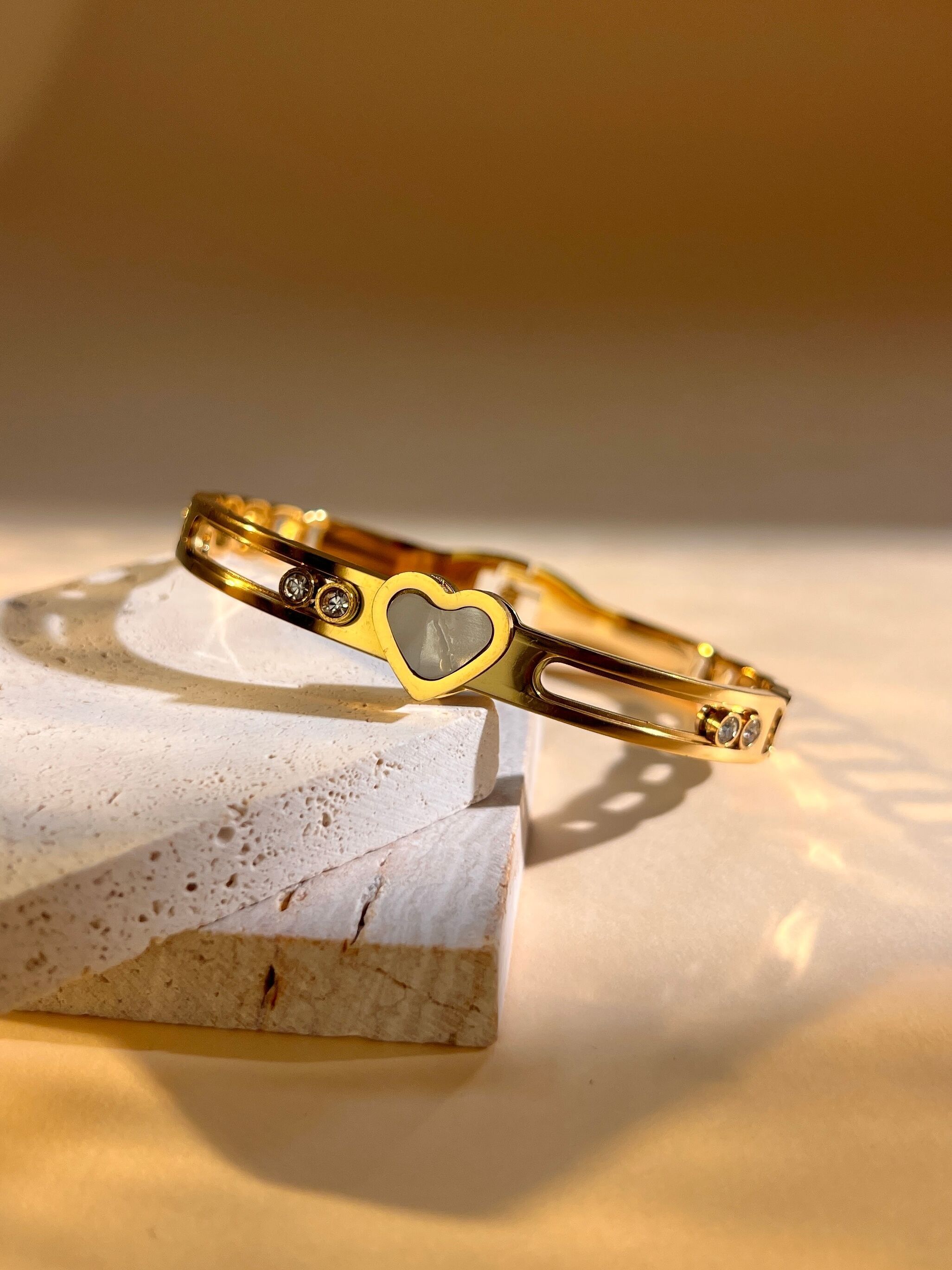 Schiebearmband mit Herz und Strass aus Edelstahl