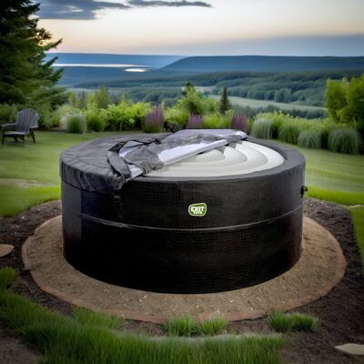 Jacuzzi Leather Premium 4 Persons – Ø184 cm – 812L – 120 Massage Jets – With Heating, Filter Pump, Insulation Panels & Luxury Leather Look – Black – Indoor & Outdoor Hot Tub / Whirlpool / Spa