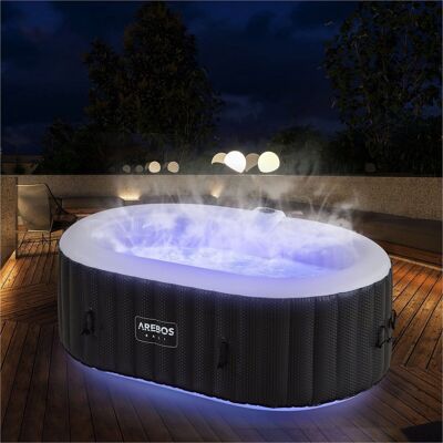 Inflatable Whirlpool Bali Oval – 2 Person Jacuzzi – 190x150x65 cm – LED Lighting – 90 Jets – Up to 40°C – 550L – 2400W – Black – For Indoor & Outdoor - GURU - Inflatable Jacuzzi - Summer