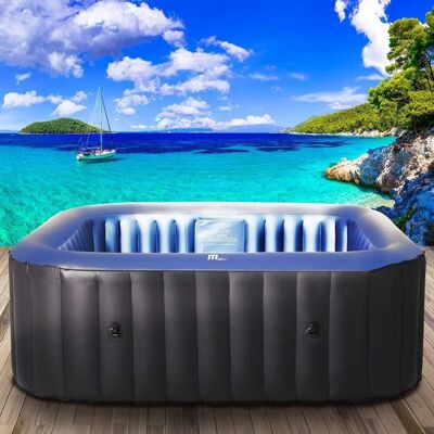 Inflatable Hot Tub for 4 Persons – 108 Bubble Jets – 158x158cm – Heating up to 40°C – UVC Disinfection – LED Control – Timer Function – Indoor & Outdoor – Square Whirlpool Jacuzzi – Incl.Cover & Filter