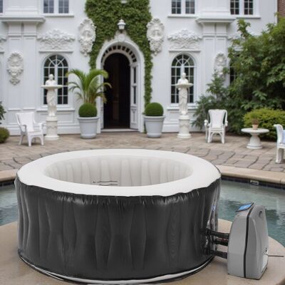 Inflatable Jacuzzi – Ø165 cm – 3 Persons – 105 Massage Jets – With Pump, Lid & Filter – Black/White – Round – Up to 42°C