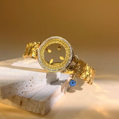 Bracelet Jonc Rond Ajouté de strass en acier inoxydable