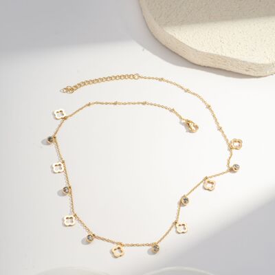 Multi-Charm Crystal and Clover Necklace in Steel