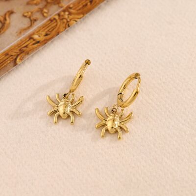 Gold mini spider hoop earrings