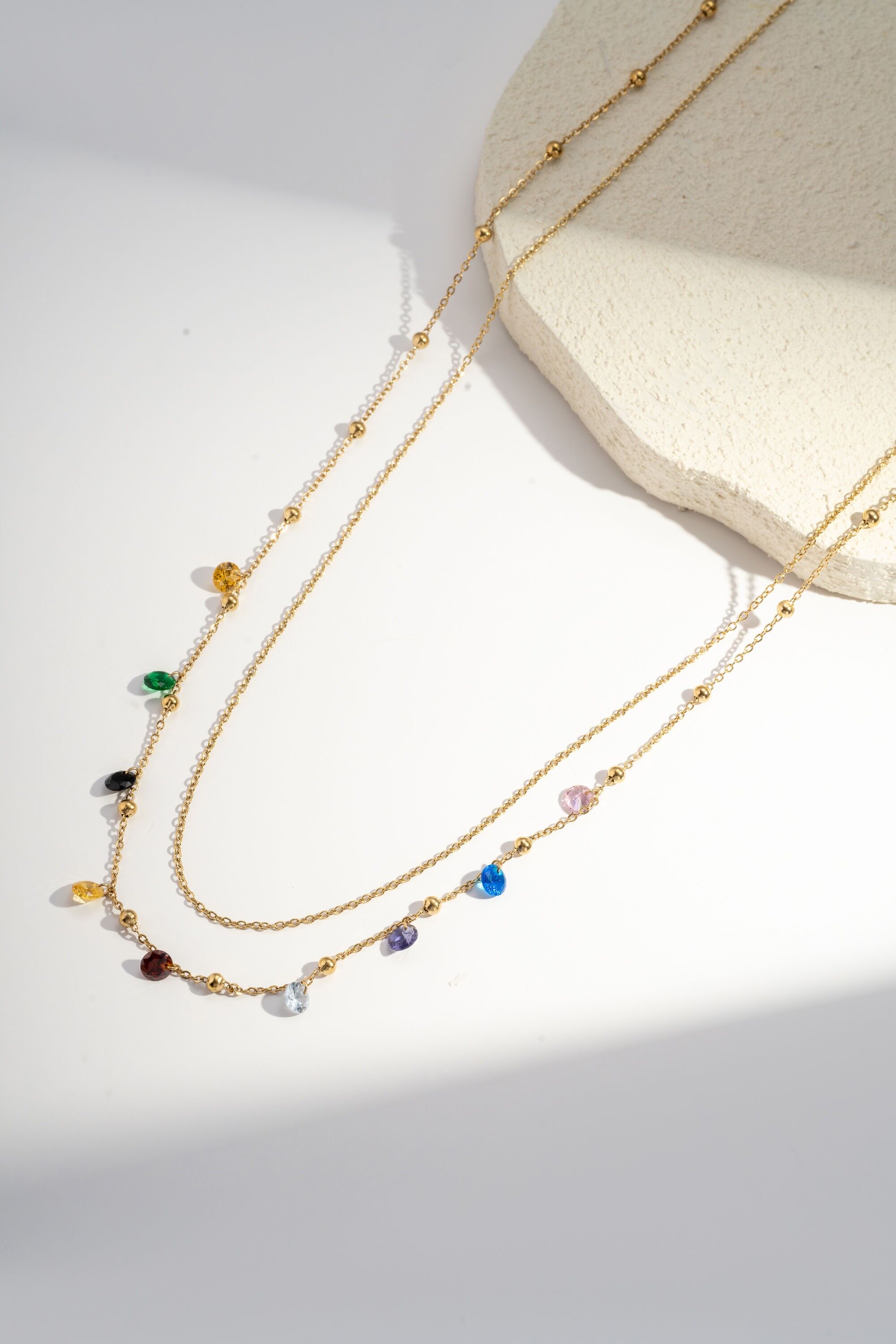 Double Wrap Necklace with Multicolored Crystal Charms