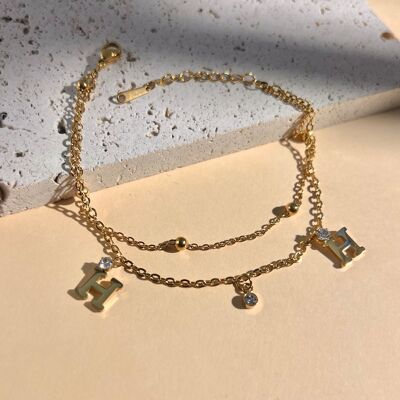 Bracciale doppio giro con ciondoli scintillanti in strass in acciaio