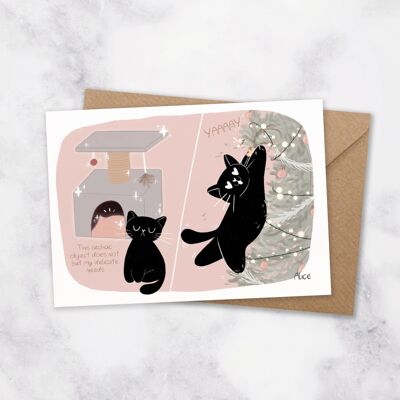 Le paradoxe de l'arbre de Noel - carte de voeux chat humoristique