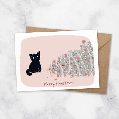 Cat Christmas Card - Overturned Christmas Tree - Merry Catmas