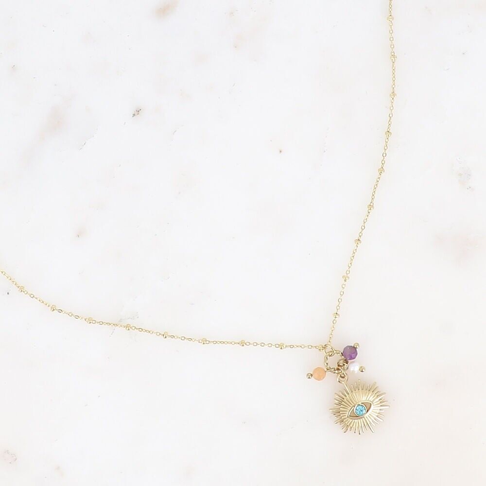 Alexine Halskette - Natursteine, Augenanhänger mit Kristall