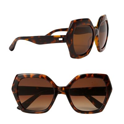 Women's Sunglasses Hexagonal Tortoiseshell Orange Wood Brand Protection Index 3 Elegant and Trendy