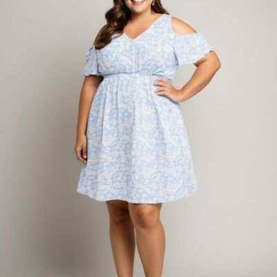 Plus size blue print dress (C6575)