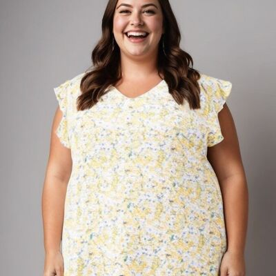 Plus size yellow print top (C6577)