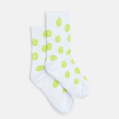 Calcetines orgánicos "Pelota de Pádel" - Calcetines de tenis blancos con diseño de pelota de pádel
