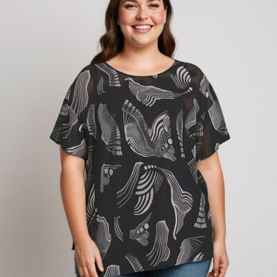 Plus size black printed top (C6597)