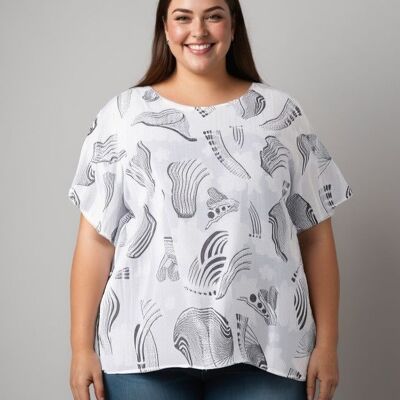 Plus size white printed top (C6597)