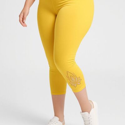 Plus size short leggings with yellow pattern (B210)