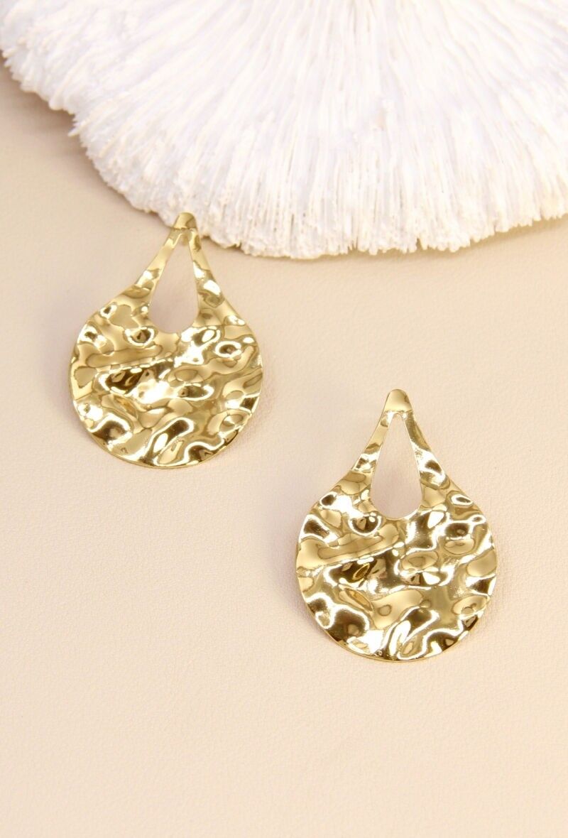 Gehämmerte Tropfenohrringe – Goldfarbener Edelstahl