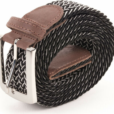 Ceinture tressee homme noir blanc