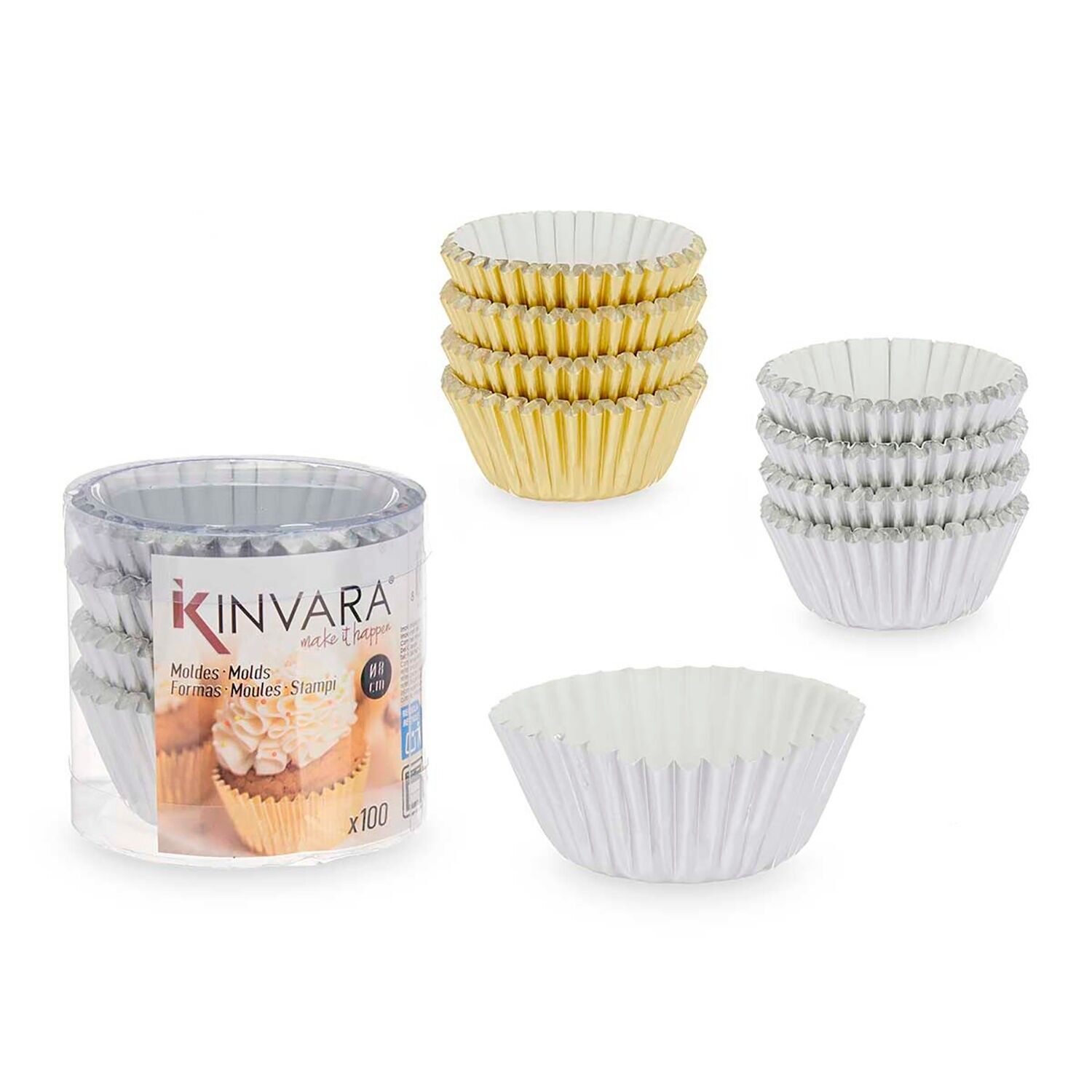 SET OF 200 REPOST METALLIZED PAPER MOLDS 8CM ASSORTED 2 COLORS Color: Gold/Silver