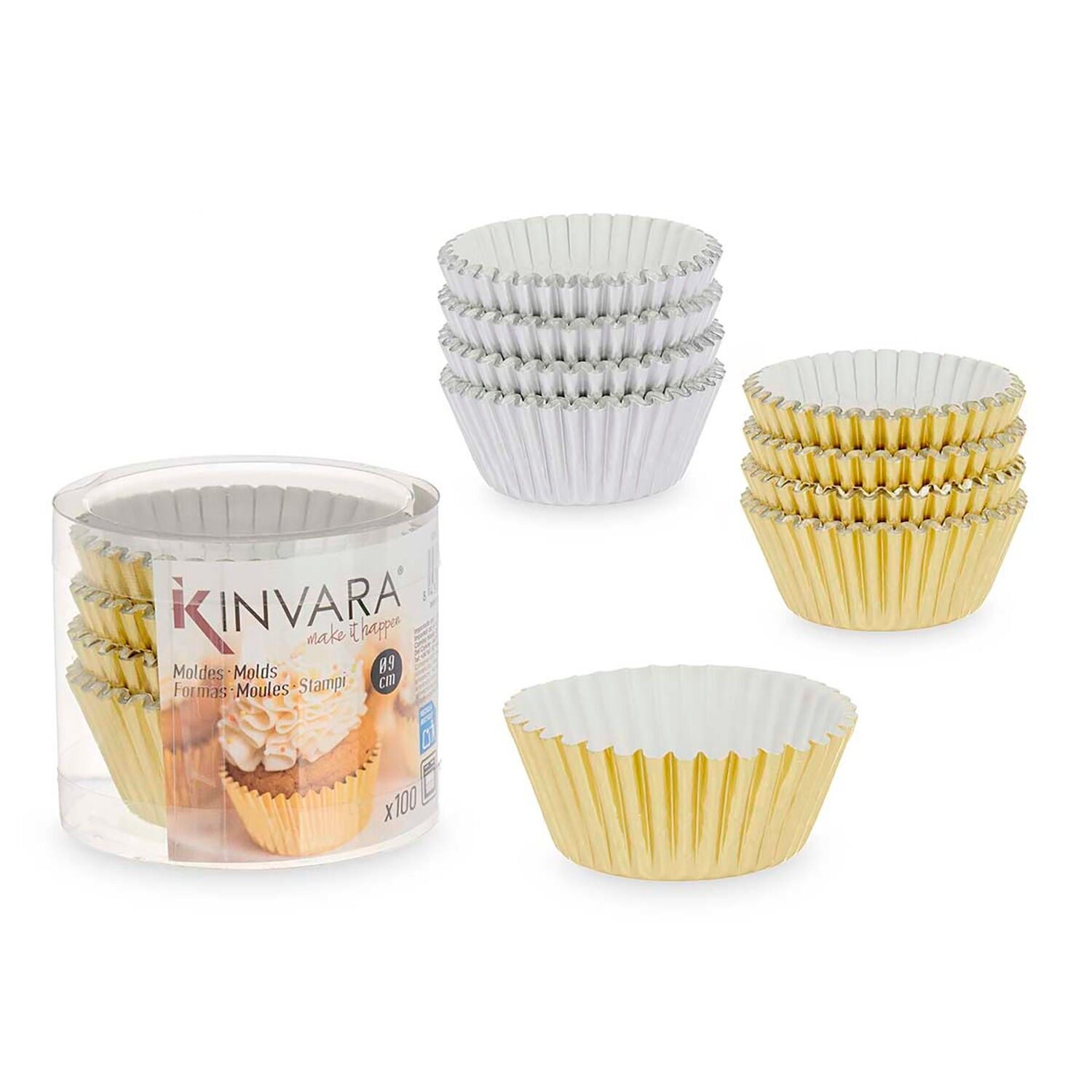 SET OF 200 REPOST METALLIZED PAPER MOLDS 9CM ASSORTED 2 COLORS Color: Gold/Silver