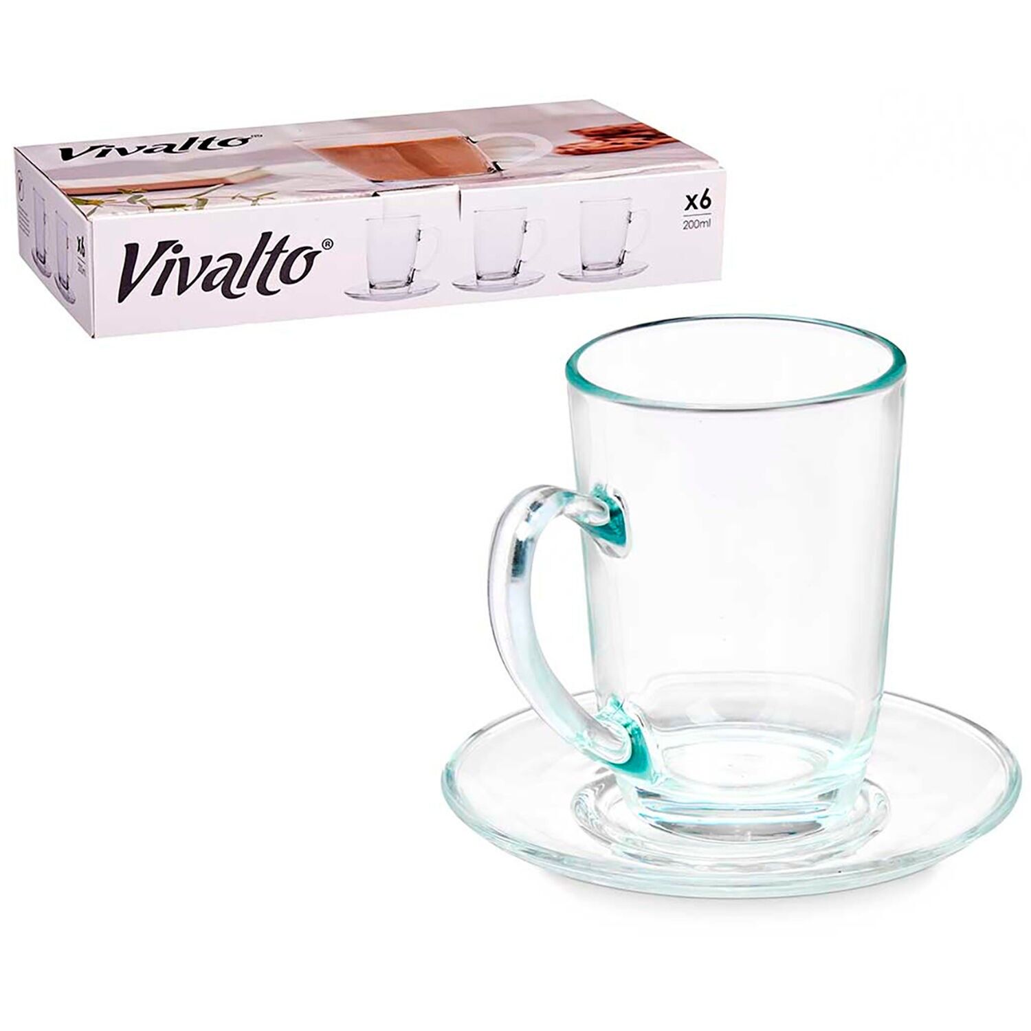 PACK OF 6 GLASS COFFEE WITH MILK 200ML CUPS WITH PLATE Color: Transparent