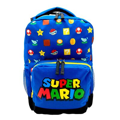Super Mario School Backpack. Fully lined interior. Padded backrest. Ergonomic, adjustable and padded straps.Color: Blue