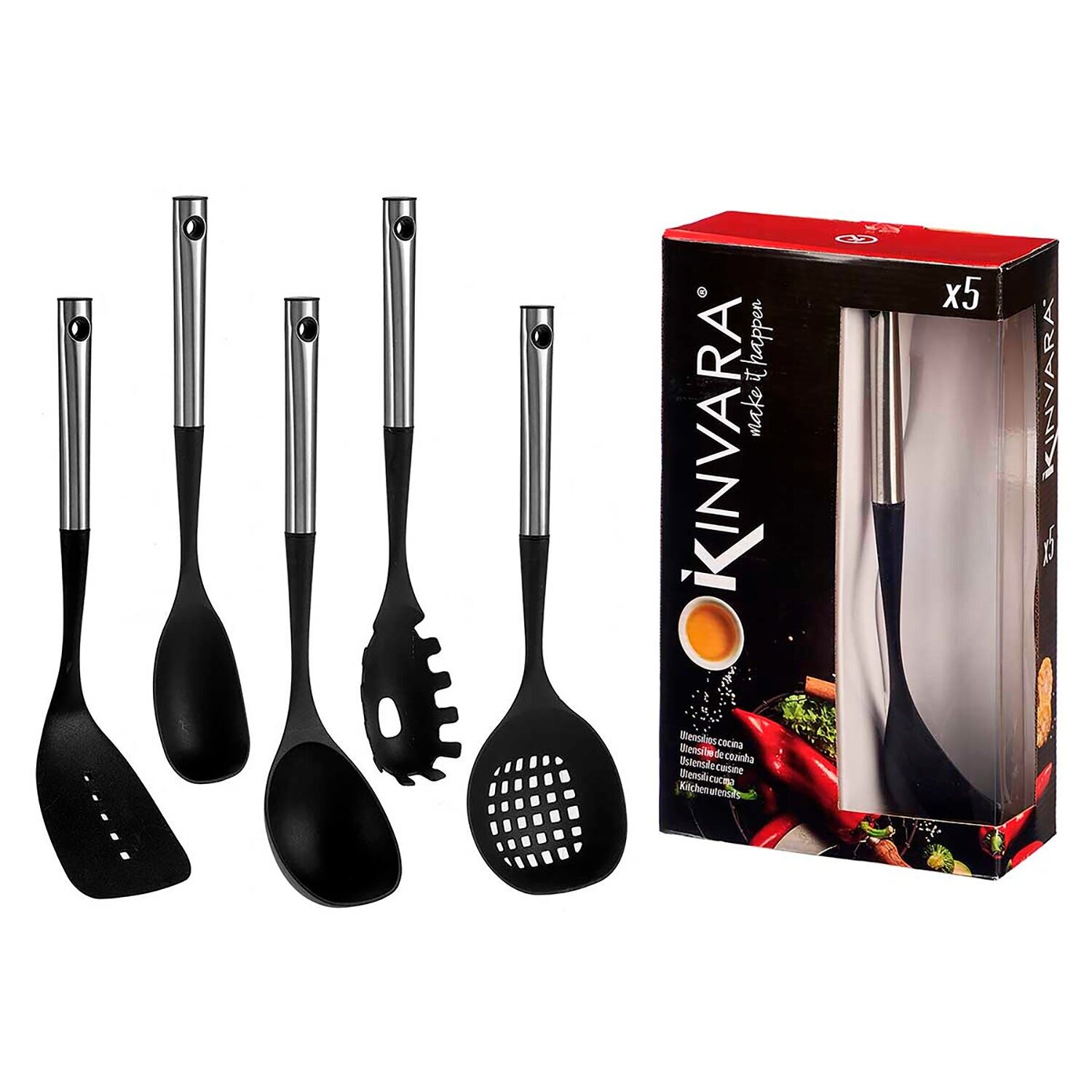 SET MIT 5 UTENSILIEN MIT STAHLGRIFF Farbe: Schwarz