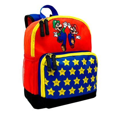 Super Mario Pre School Backpack. Fully lined interior. Padded backrest. Adjustable and padded straps.Color: Red