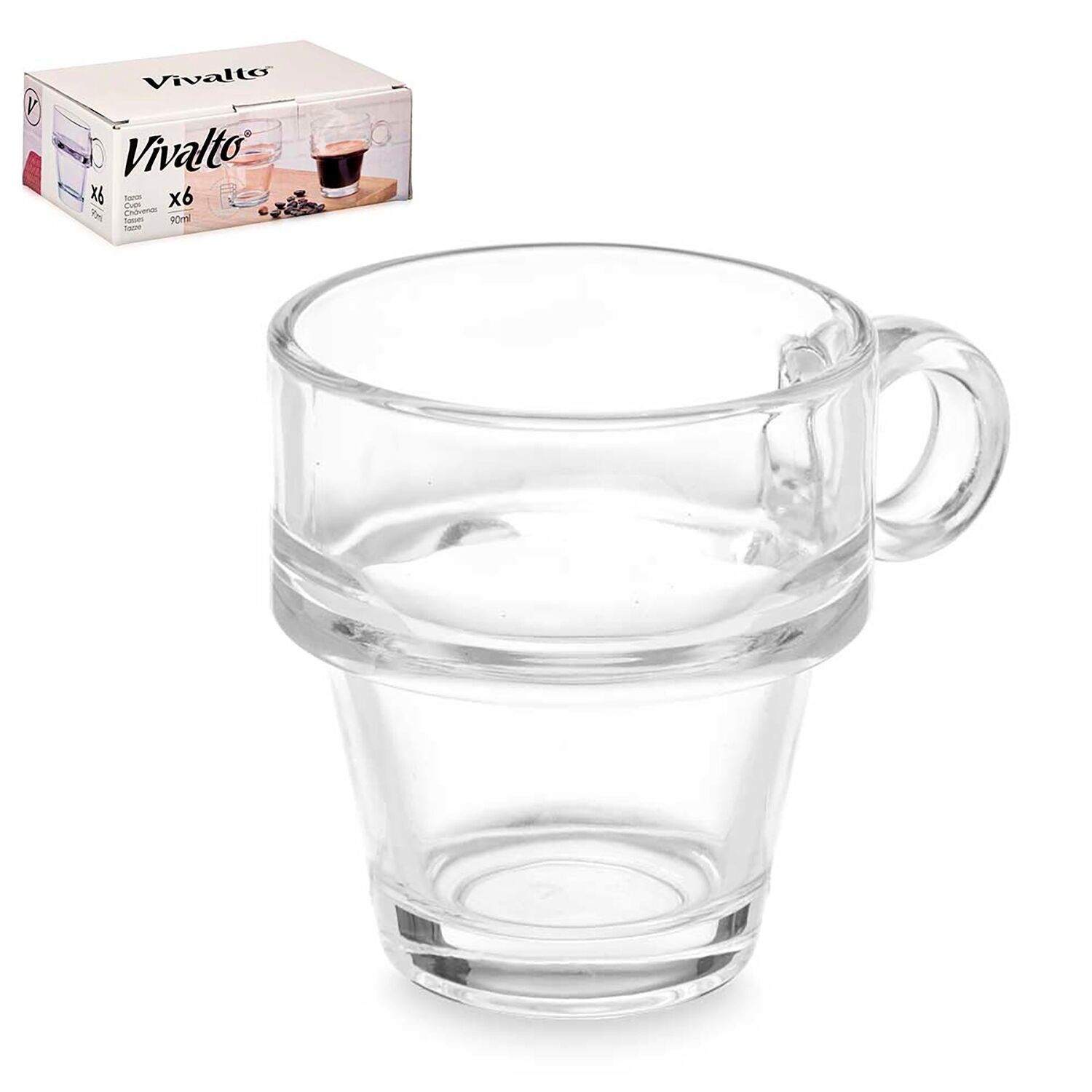 6er-Pack stapelbare Kaffeebecher, 90 ml, Farbe: Transparent