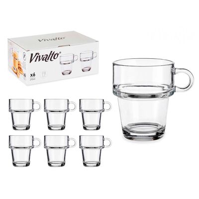 PACK 6 TAZAS VIDRIO APILABLE 270 ML CON ASA Color:Transparente