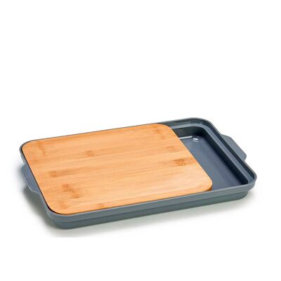 BAMBOO CUTTING BOARD WITH ASSORTED CONTAINER Color: Wood/Gray