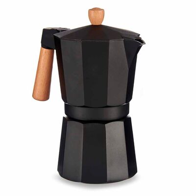Aluminum coffee maker with a wooden handle and a 450ml capacity for 9 cups.Color: Black