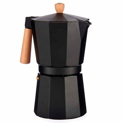 12-CUP BLACK ALUMINUM COFFEE MAKER WITH WOODEN HANDLE Color: Black
