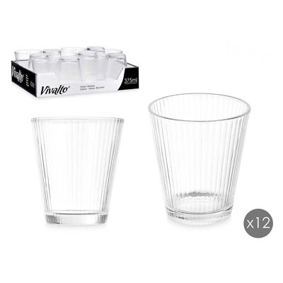 PACK 12 VASOS VIDRIO RAYAS TRANSPARENTE 375 ML Color:Transparente