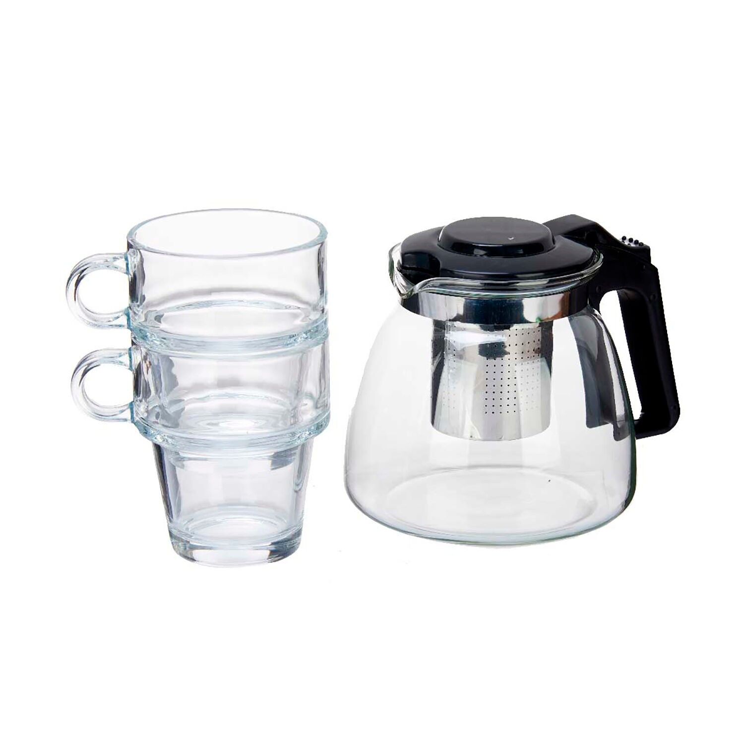 SET 3 PIÈCES POT À THÉ 900 ML 2 TASSES EN VERRE 270 ML Couleur : Transparent