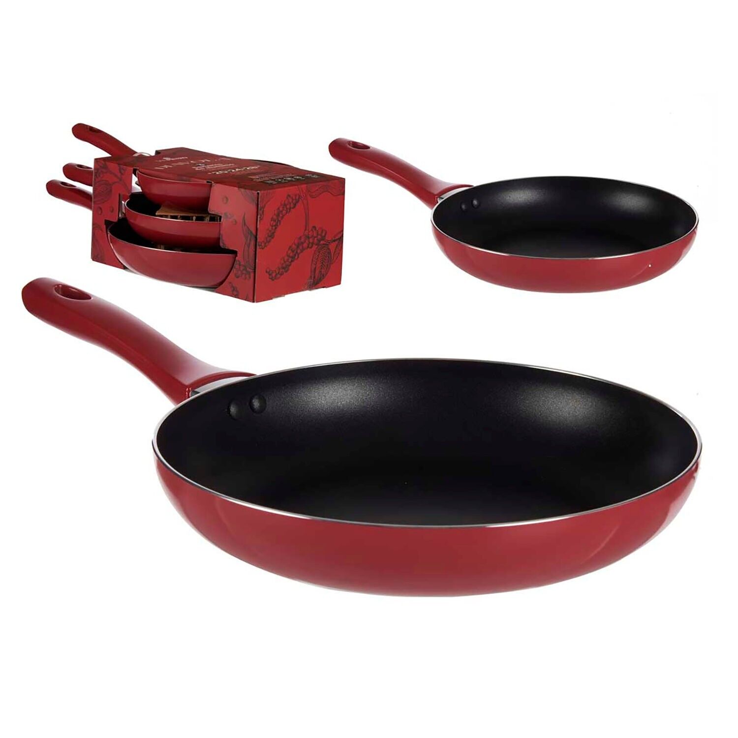 SET OF 3 PRESSED ALUMINUM FRYING PANS 20, 24, 28CM DIAVOLA SAN PIETRO Color: Red