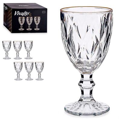 PACK 6 COPAS VINO 330ML DIAMANTE FILO ORO Color:Transparente/Oro