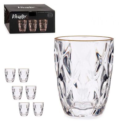 PACJ 6 VASOS AGUA 270ML DIAMANTE FILO ORO Color:Transparente/Oro