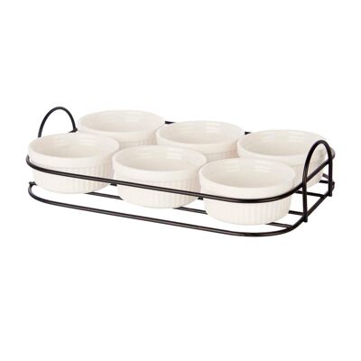 SET DI ANTIPASTI DA 6 PEZZI CON SUPPORTO IN PORCELLANA Colore: Bianco