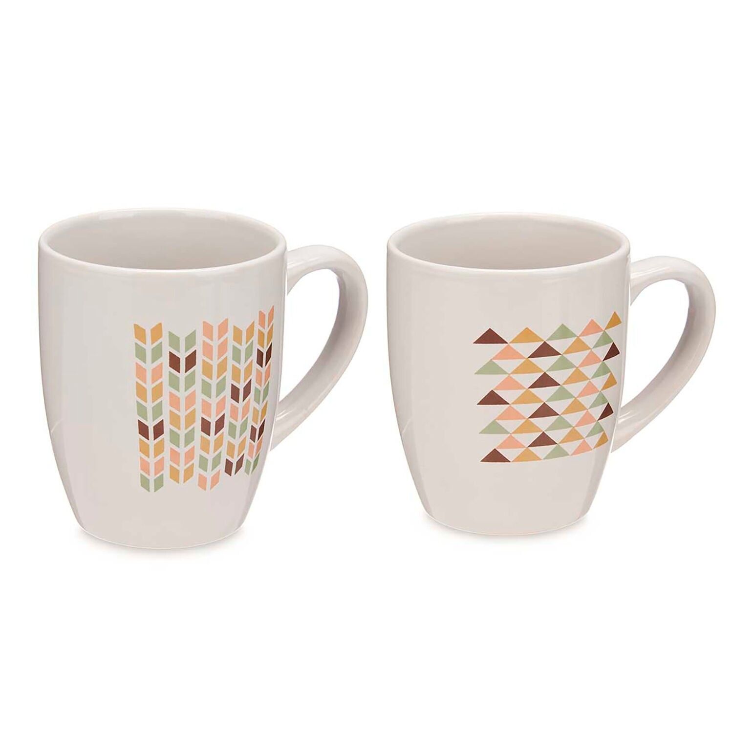 PACK OF 2 PORCELAIN MUGS 350 ML GEOMETRIC ASSORTED 2 DESIGNS Color: White