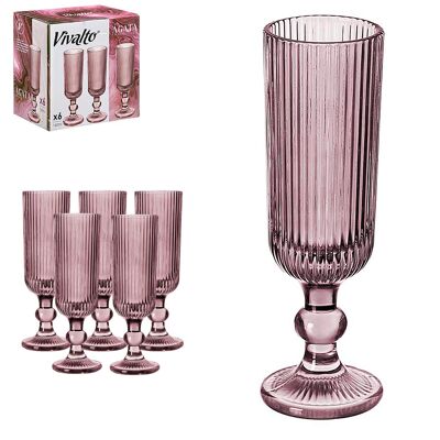 PACK 6 COPAS CHAMPAGNE 160ML ROSA RAYAS Color:Rosa