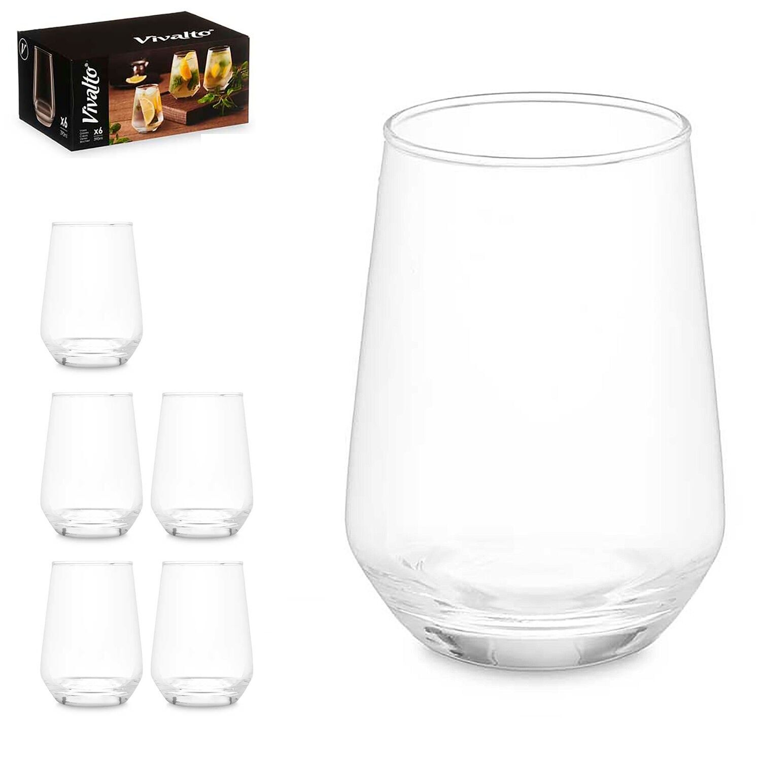 PACK 6 VASOS CONICO 390ML Color:Transparente