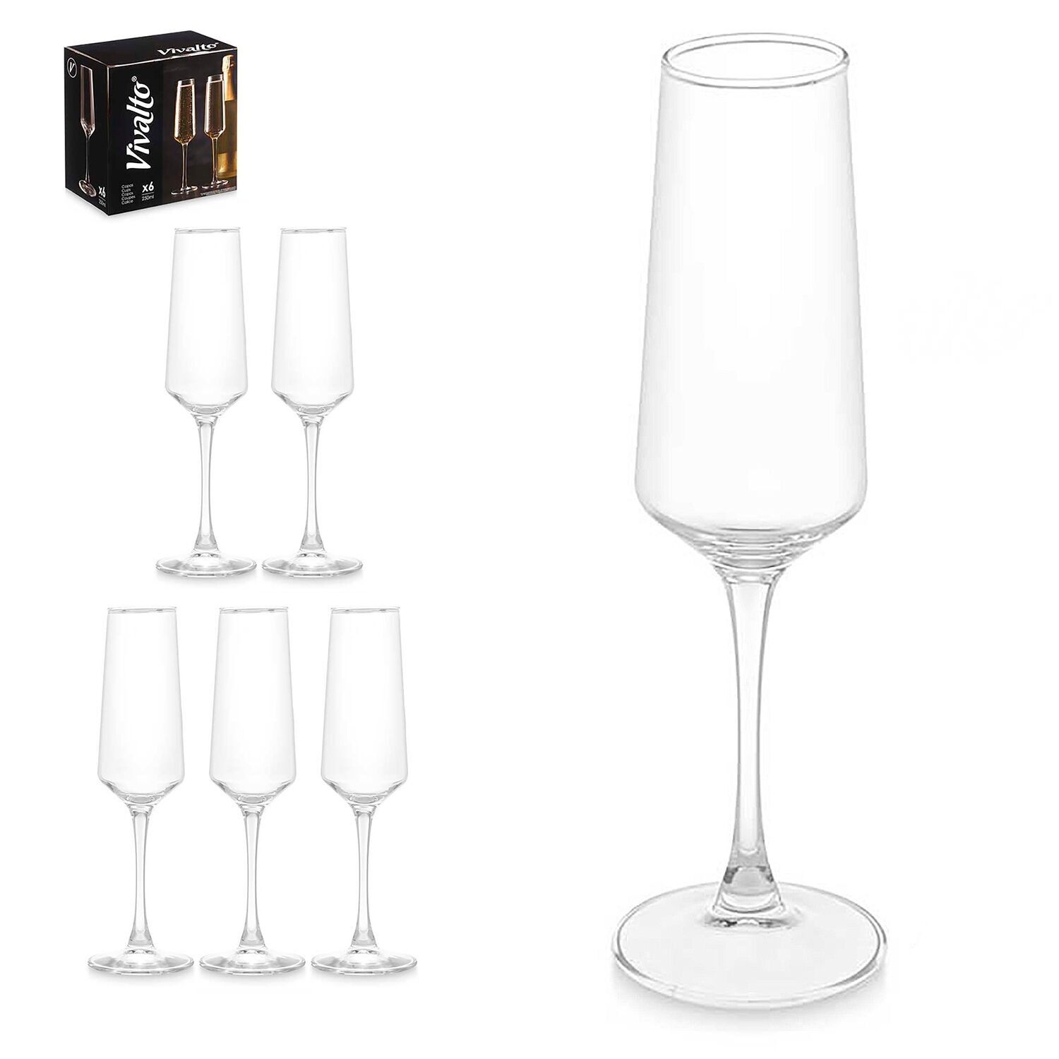 PACK OF 6 CONICAL CHAMPAGNE GLASSES 250ML Color: Transparent