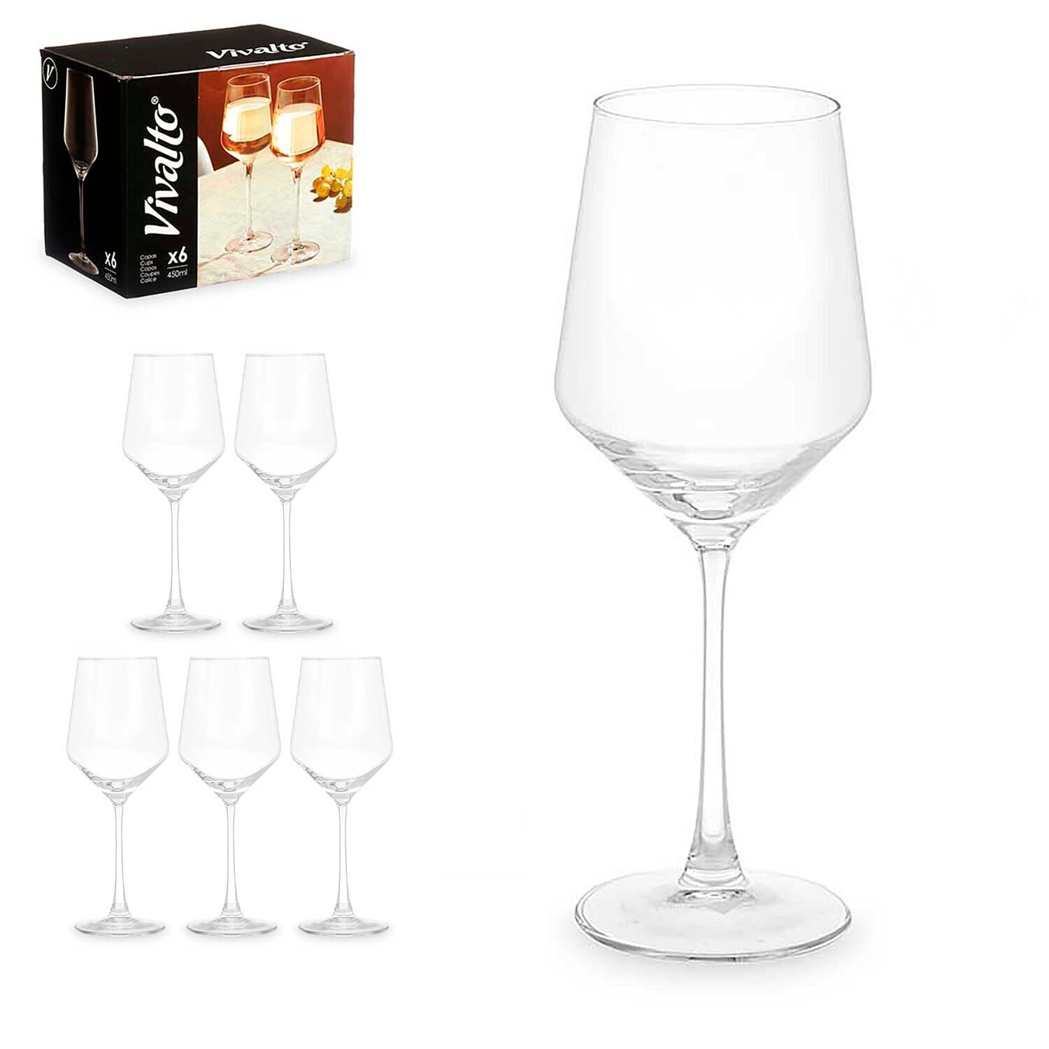 PACK OF 6 CONICAL WINE GLASSES 450ML Color: Transparent