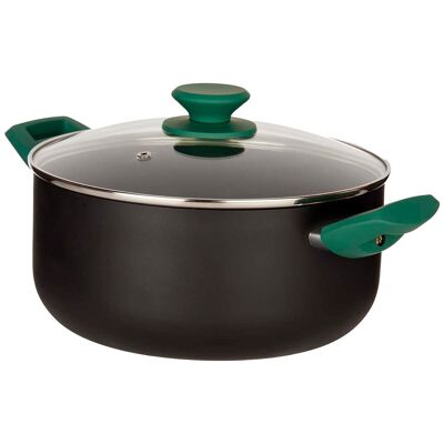 PADELLA IN ALLUMINIO PRESSATO VERDE 24 CM CON COPERCHIO Colore: Nero/Verde