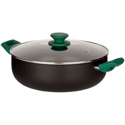 Teglia in alluminio pressato verde 28 cm con coperchio Colore: Nero/Verde